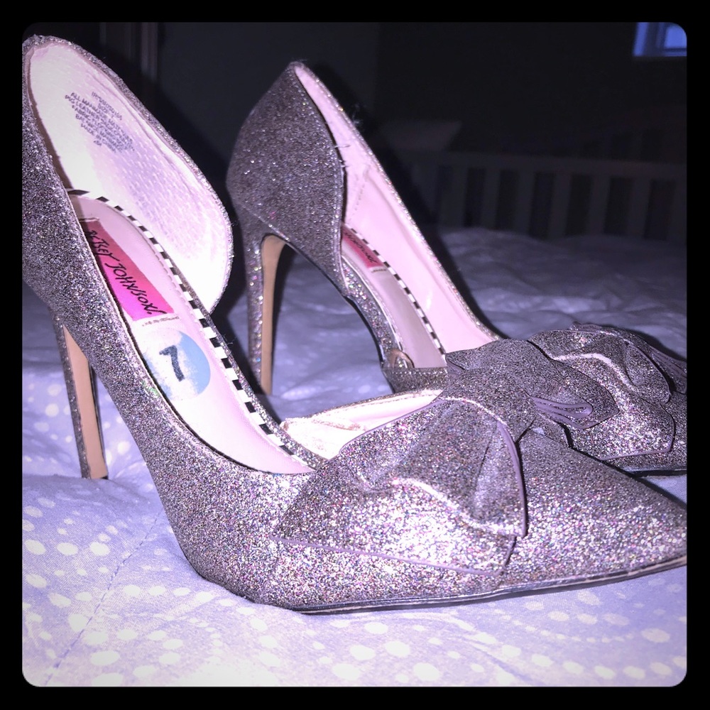 Betsey Johnsons glittery heels with bow